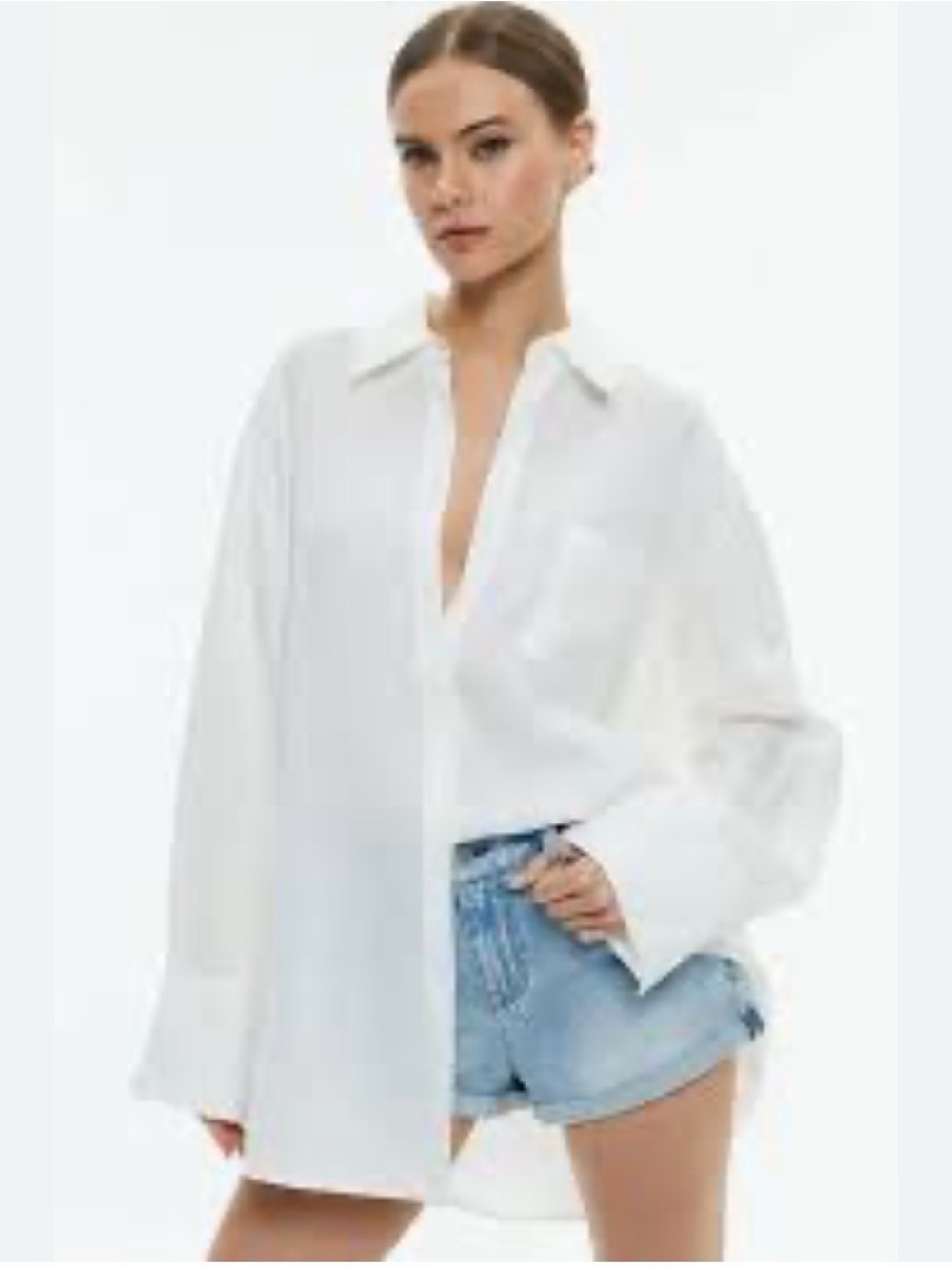 Alice + Olivia Classic White Oversized Button-Up Shirt Size XL